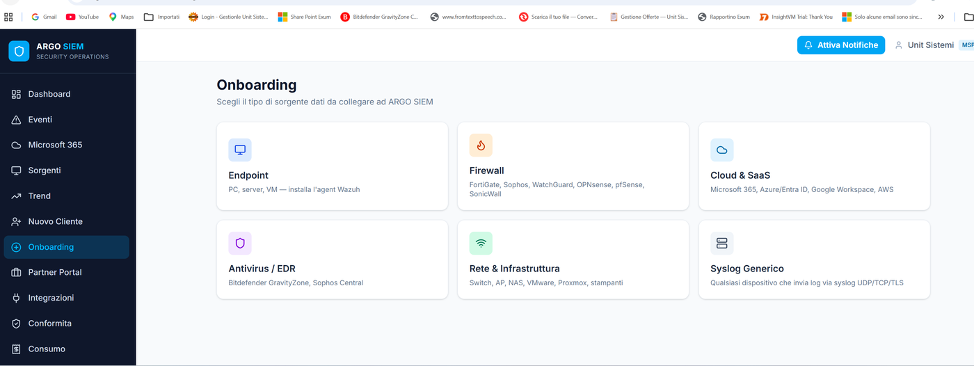 ARGO SIEM - Onboarding endpoint, firewall, cloud